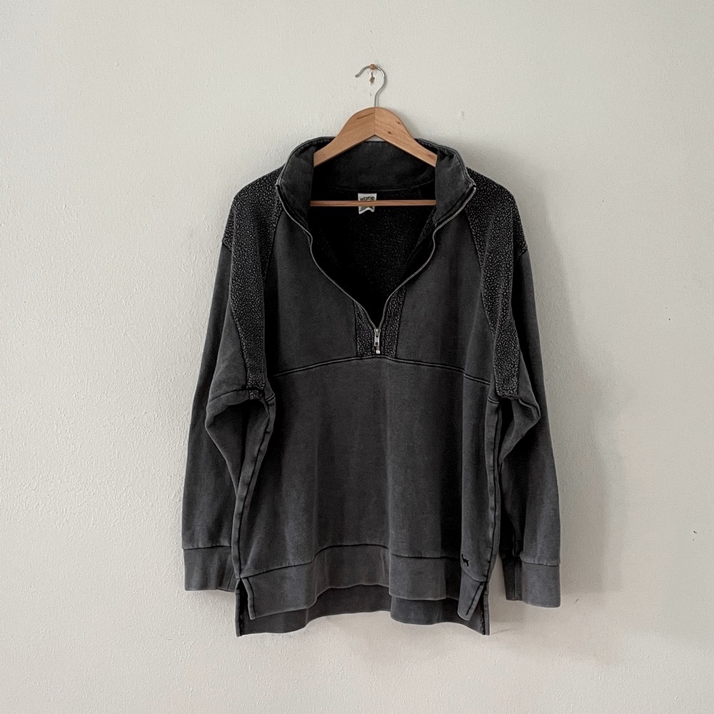 PINK Victoria’s Secret Quarter Zip Sweatshirt Washed Look Coastal Gray